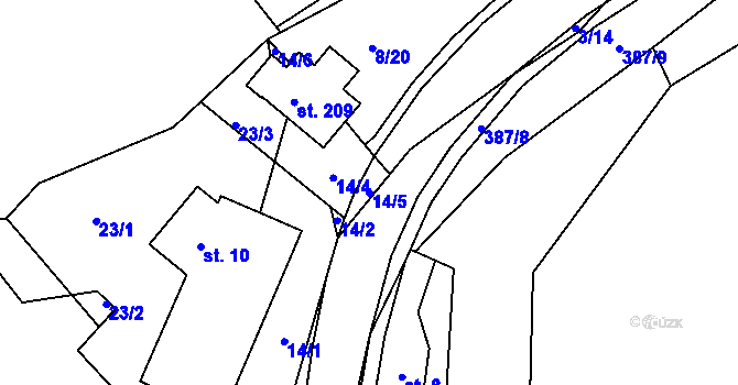 Parcela st. 14/5 v KÚ Hoštejn, Katastrální mapa
