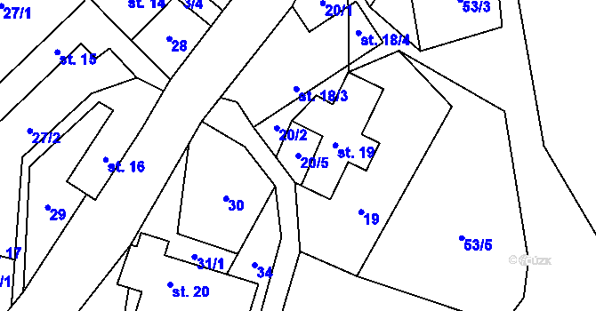 Parcela st. 20/5 v KÚ Hoštejn, Katastrální mapa