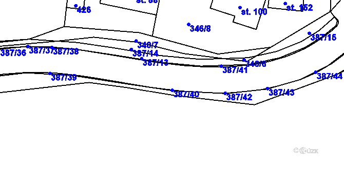 Parcela st. 387/40 v KÚ Hoštejn, Katastrální mapa