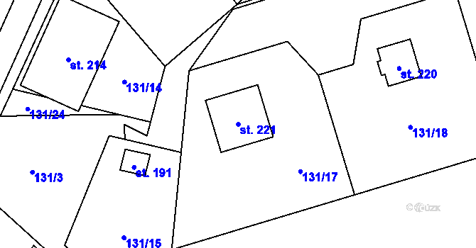 Parcela st. 221 v KÚ Hoštejn, Katastrální mapa