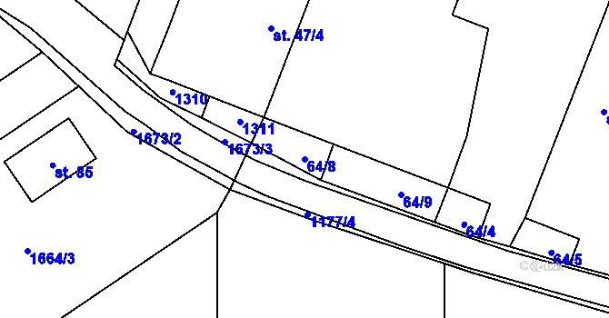 Parcela st. 64/8 v KÚ Milejovice, Katastrální mapa