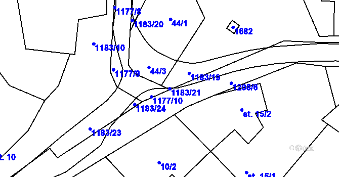 Parcela st. 1183/21 v KÚ Milejovice, Katastrální mapa