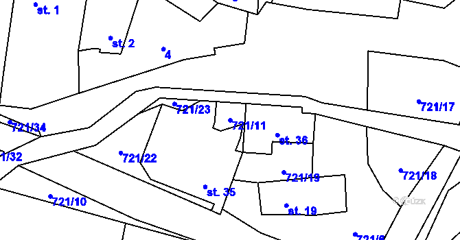 Parcela st. 721/11 v KÚ Přechovice, Katastrální mapa