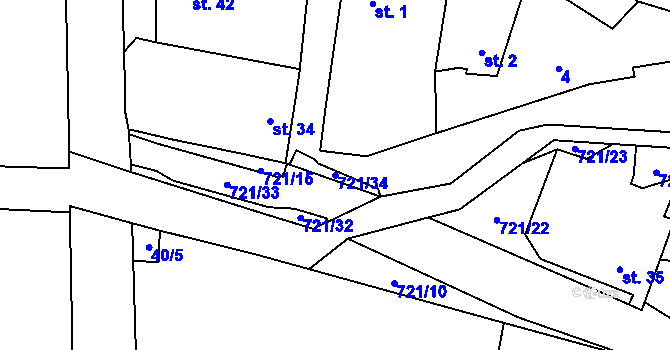 Parcela st. 721/34 v KÚ Přechovice, Katastrální mapa