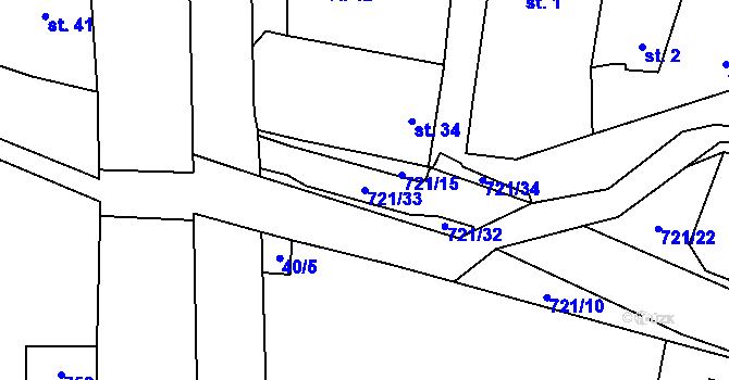 Parcela st. 721/33 v KÚ Přechovice, Katastrální mapa