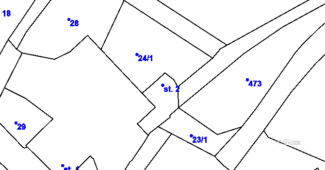 Parcela st. 2 v KÚ Hoštice u Nemyšle, Katastrální mapa