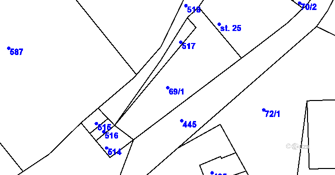 Parcela st. 69/1 v KÚ Hoštice u Nemyšle, Katastrální mapa
