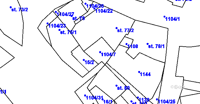 Parcela st. 1104/7 v KÚ Hoštice u Litenčic, Katastrální mapa