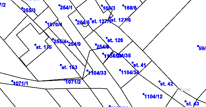Parcela st. 1104/21 v KÚ Hoštice u Litenčic, Katastrální mapa