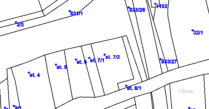 Parcela st. 7/2 v KÚ Heroltice, Katastrální mapa