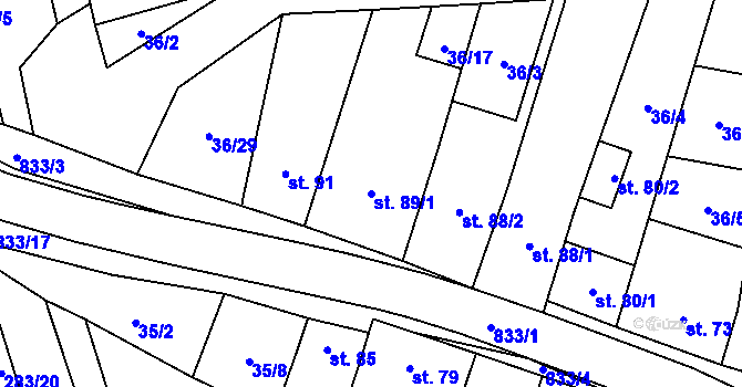 Parcela st. 89/1 v KÚ Heroltice, Katastrální mapa