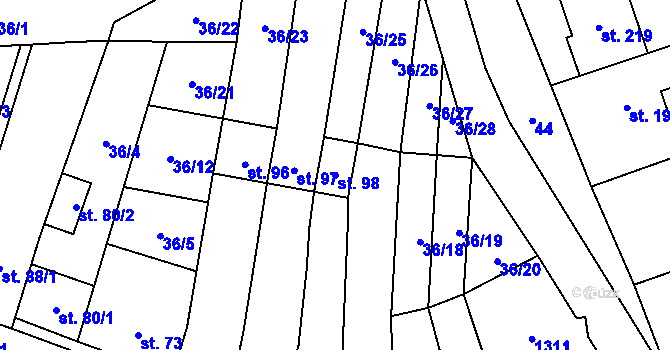 Parcela st. 98 v KÚ Heroltice, Katastrální mapa