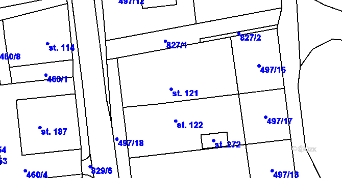 Parcela st. 121 v KÚ Heroltice, Katastrální mapa