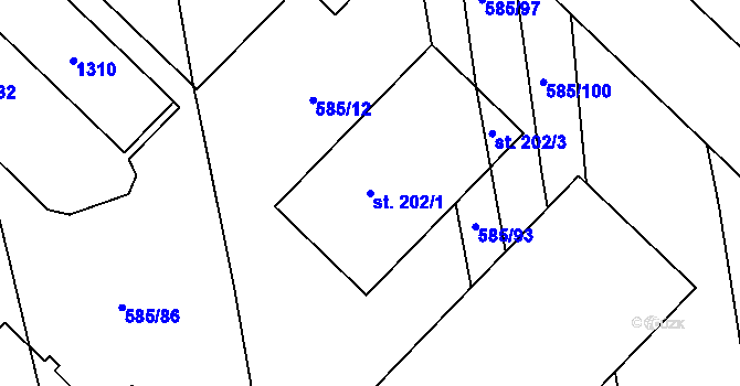 Parcela st. 202/1 v KÚ Heroltice, Katastrální mapa