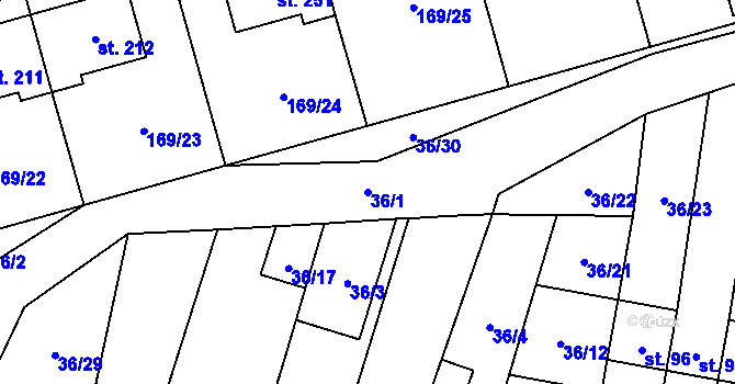 Parcela st. 36/1 v KÚ Heroltice, Katastrální mapa