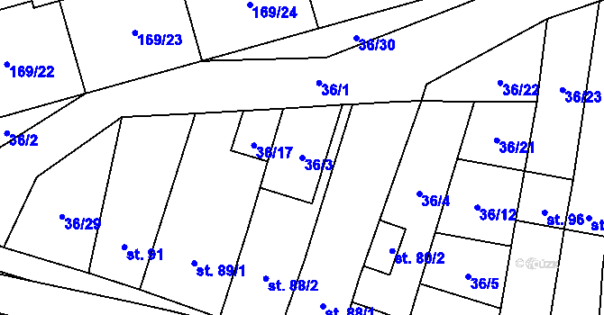 Parcela st. 36/3 v KÚ Heroltice, Katastrální mapa
