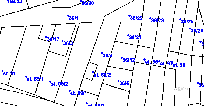 Parcela st. 36/4 v KÚ Heroltice, Katastrální mapa