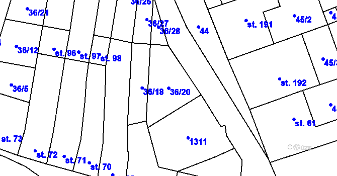 Parcela st. 36/20 v KÚ Heroltice, Katastrální mapa