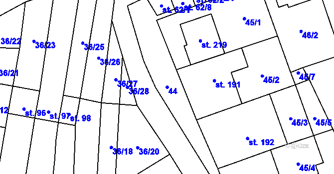 Parcela st. 44 v KÚ Heroltice, Katastrální mapa