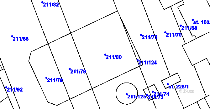 Parcela st. 211/80 v KÚ Heroltice, Katastrální mapa