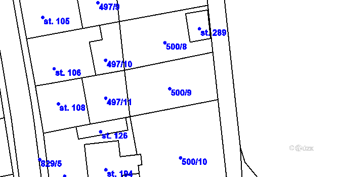 Parcela st. 500/9 v KÚ Heroltice, Katastrální mapa