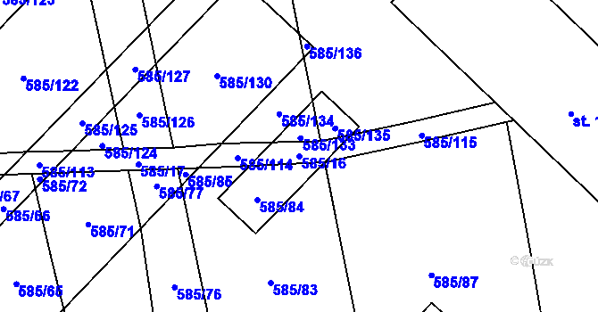 Parcela st. 585/16 v KÚ Heroltice, Katastrální mapa