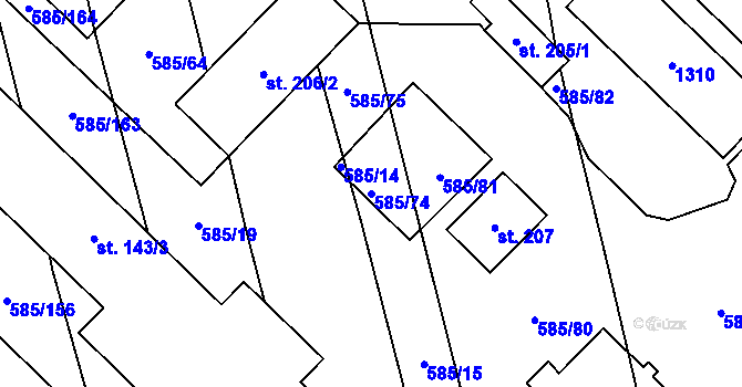 Parcela st. 585/74 v KÚ Heroltice, Katastrální mapa