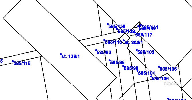 Parcela st. 585/90 v KÚ Heroltice, Katastrální mapa