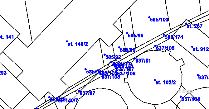 Parcela st. 585/92 v KÚ Heroltice, Katastrální mapa