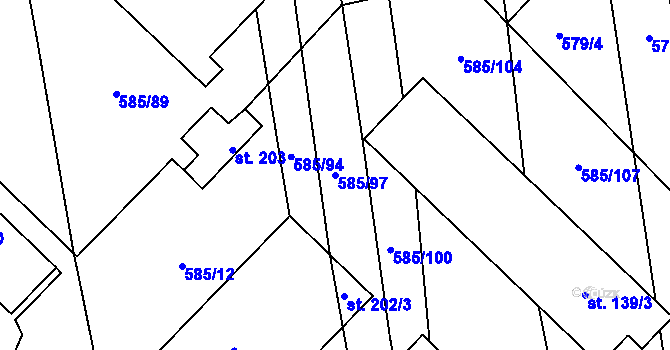 Parcela st. 585/97 v KÚ Heroltice, Katastrální mapa