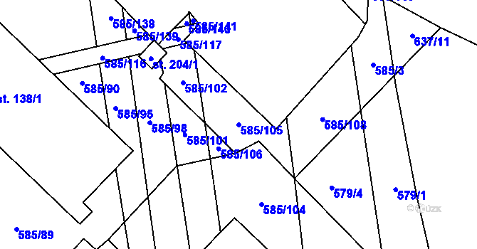 Parcela st. 585/105 v KÚ Heroltice, Katastrální mapa