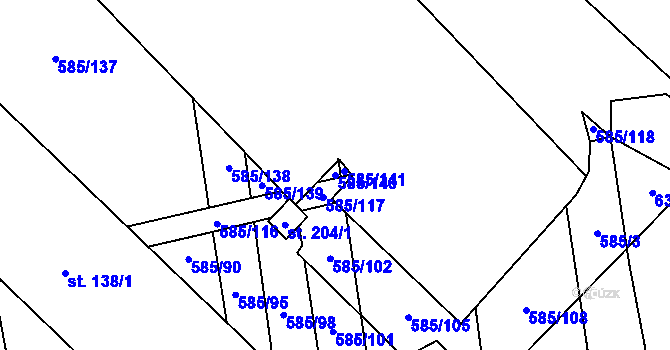 Parcela st. 585/140 v KÚ Heroltice, Katastrální mapa