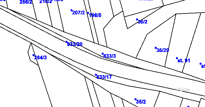 Parcela st. 833/3 v KÚ Heroltice, Katastrální mapa