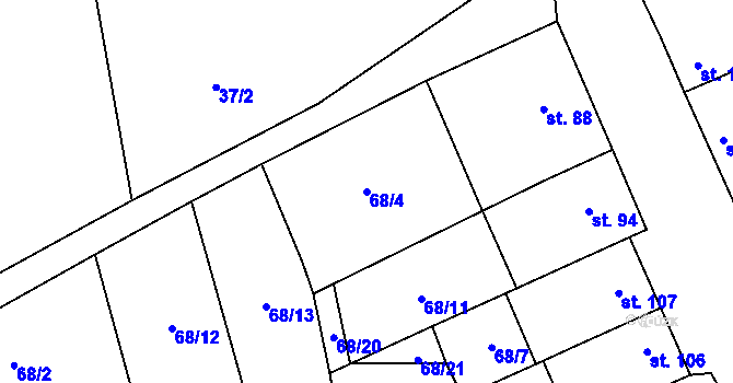 Parcela st. 68/4 v KÚ Hoštice, Katastrální mapa