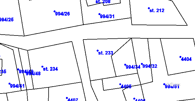 Parcela st. 233 v KÚ Hošťka, Katastrální mapa
