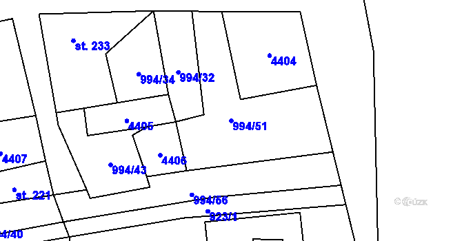 Parcela st. 994/51 v KÚ Hošťka, Katastrální mapa
