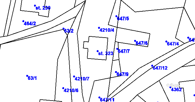 Parcela st. 323 v KÚ Hošťka, Katastrální mapa