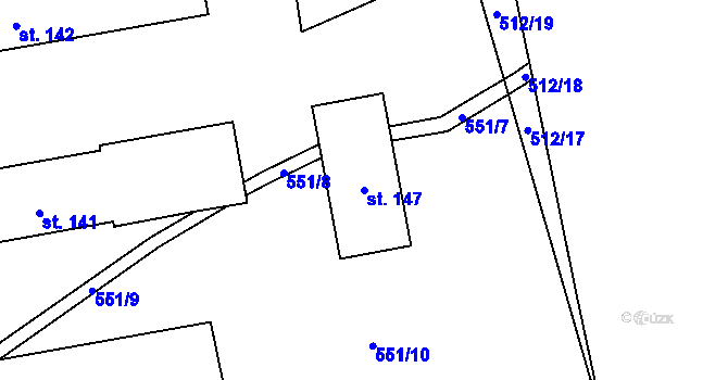 Parcela st. 147 v KÚ Žebráky, Katastrální mapa