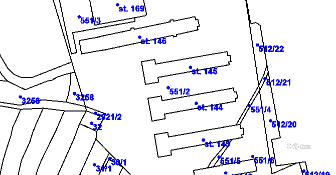 Parcela st. 551/2 v KÚ Žebráky, Katastrální mapa