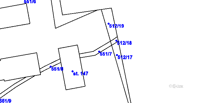 Parcela st. 551/7 v KÚ Žebráky, Katastrální mapa
