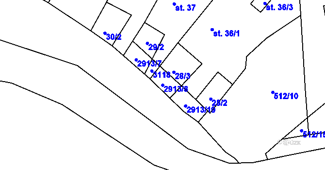 Parcela st. 2913/8 v KÚ Žebráky, Katastrální mapa