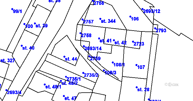 Parcela st. 43 v KÚ Hoštka, Katastrální mapa