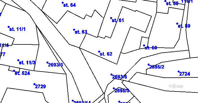 Parcela st. 62 v KÚ Hoštka, Katastrální mapa