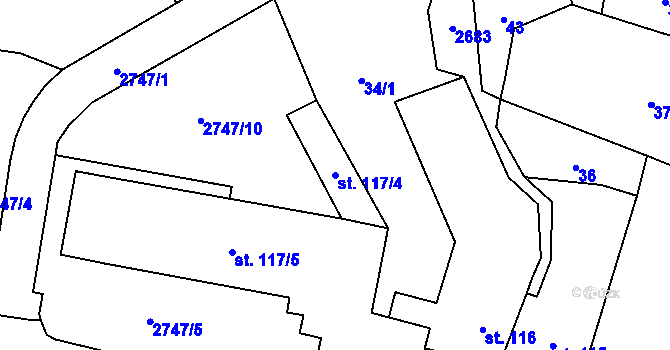 Parcela st. 117/4 v KÚ Hoštka, Katastrální mapa