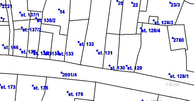 Parcela st. 131 v KÚ Hoštka, Katastrální mapa