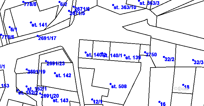 Parcela st. 140/1 v KÚ Hoštka, Katastrální mapa