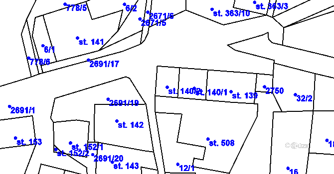 Parcela st. 140/2 v KÚ Hoštka, Katastrální mapa