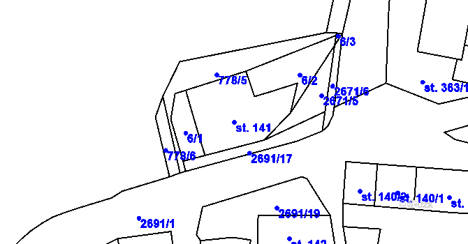 Parcela st. 141 v KÚ Hoštka, Katastrální mapa