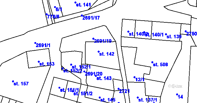 Parcela st. 142 v KÚ Hoštka, Katastrální mapa