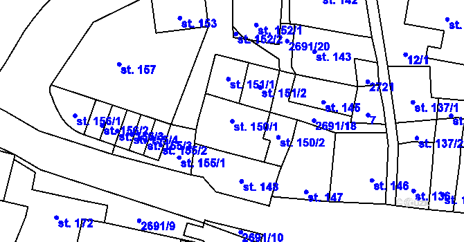 Parcela st. 150/1 v KÚ Hoštka, Katastrální mapa